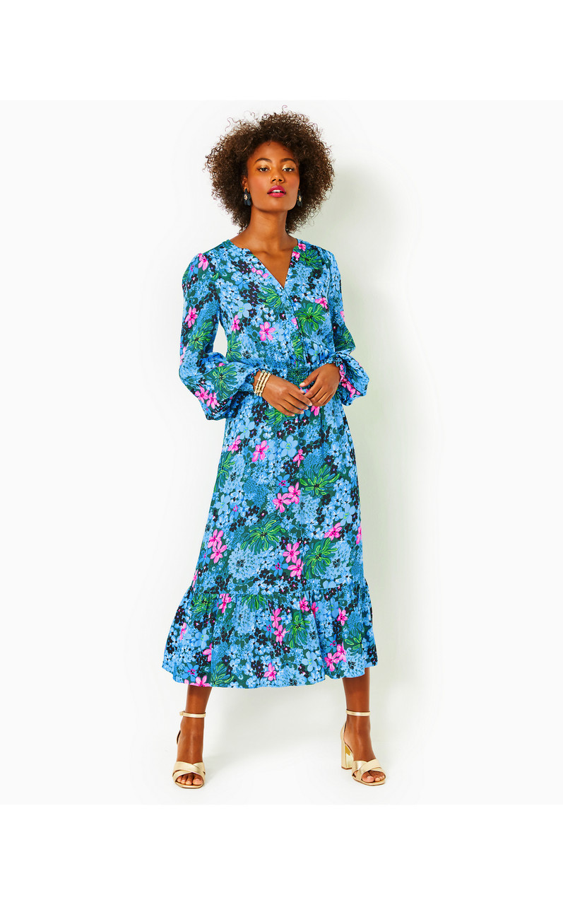 long sleeve floral midi dress